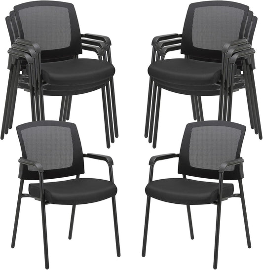 CLATINA Black Stacking Chairs Stackable Waiting Room Chairs with Armrest, Mesh Office Reception Guest Chair for Home Desk Conference Lobby Church Medical Meeting Training Ergonomic, Set of 8
