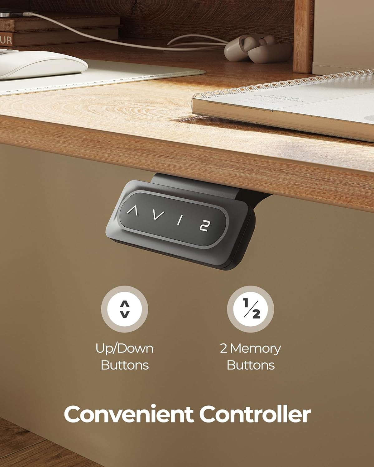 FEZIBO 60 x 24 Inch Height Adjustable Electric Standing Desk with Double Drawer, Computer Desk, Home Office Stand Up Table with 4 Height-Adjustable Feets & 2 Hooks, Maple