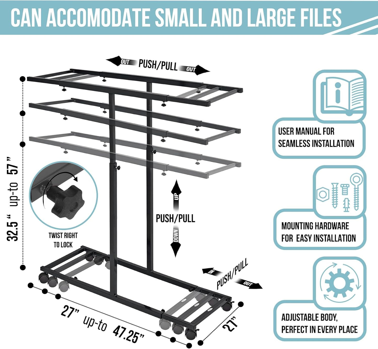Adir Blueprint Rack and Clamps - 12 Pack of Blueprint Clamp and Mobile Blueprint Rack, Heavy-Duty Large Document Storage Solution for Blueprints, Posters, Maps, & Construction Plans