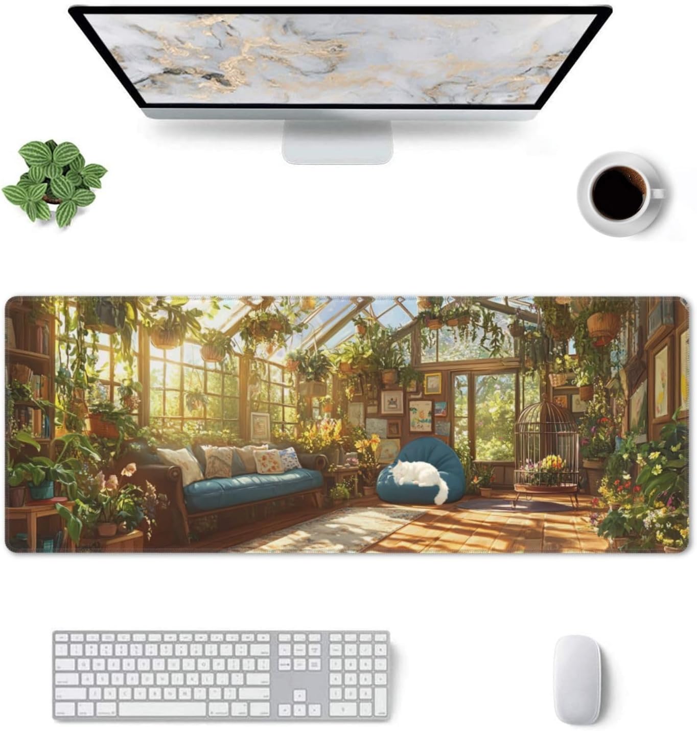 Room Mouse Pad 31.5 X 11.8 Inch Big Desk Rubber Base Stitched Edges Keyboard Pad XXL Mouse Mat for Home Game and Office