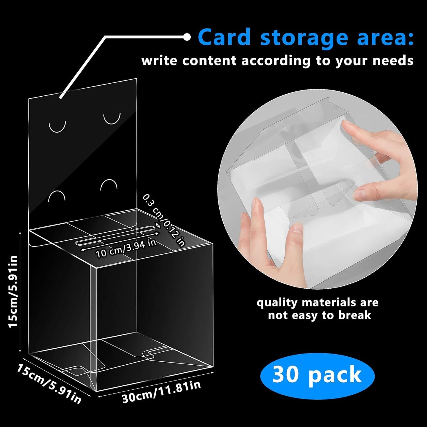 Eersida 30 Pieces Clear Raffle Boxes with Slot 6 x 6 x 6 Inch Plastic Donation Box Voting Suggestion Ballot Containers with Removable Header for Fundraising Collecting Business Card Voting Contest