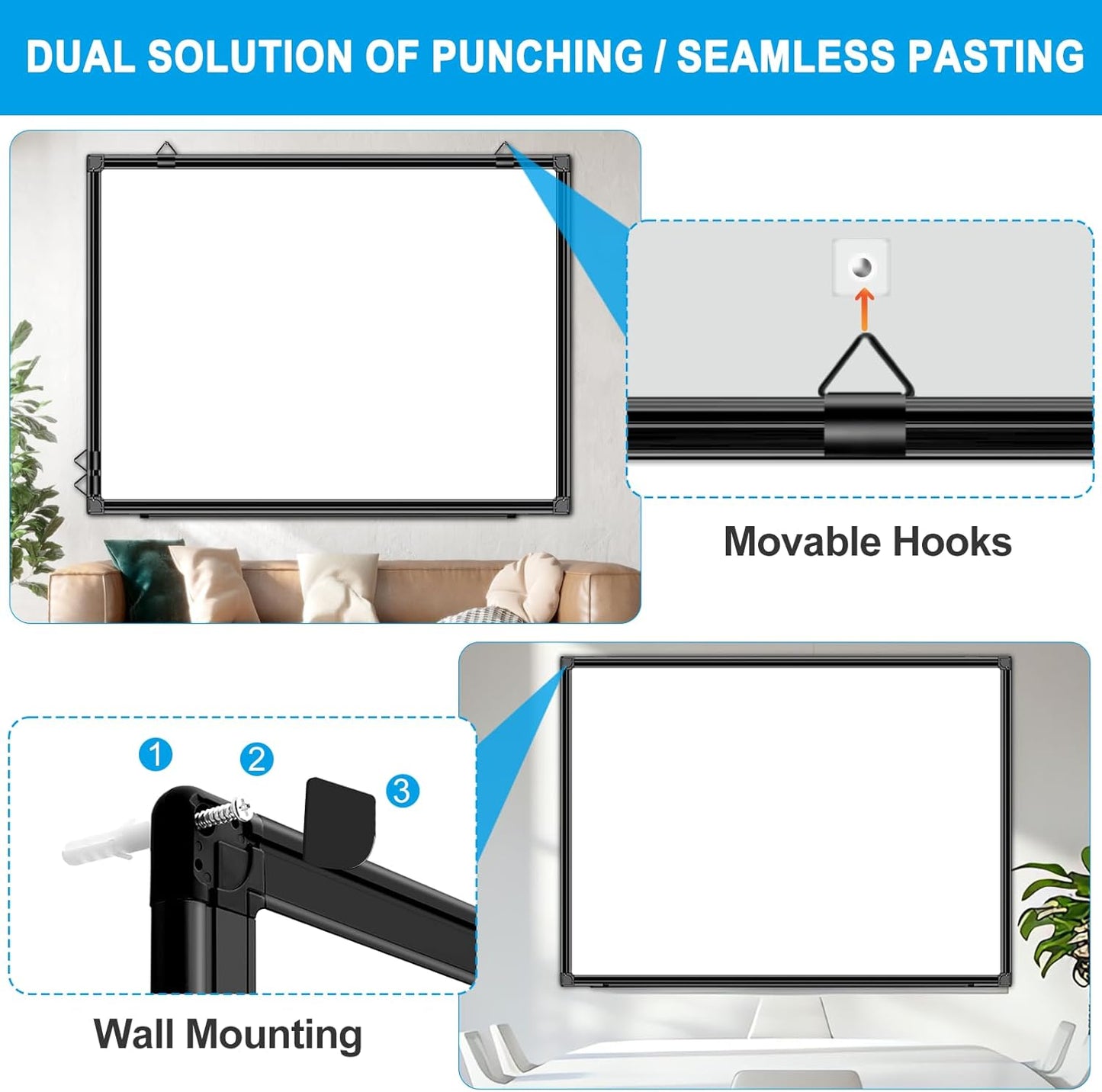 H-Qprobd 48"x36" Magnetic White Board Dry Erase Wall Mount Whiteboard - Office Home Classrooms White Board Hanging Writing Board with Black Aluminum Frame