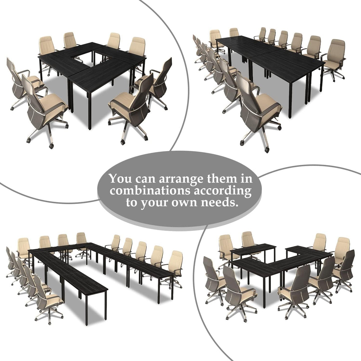 Bonzy Home Conference Tables 20ft Office Computer Desk for Meeting Room Study Writing Printer Podcast Table for 24 People Modern Black 10PCS 236.2"x47.2"x29.5"