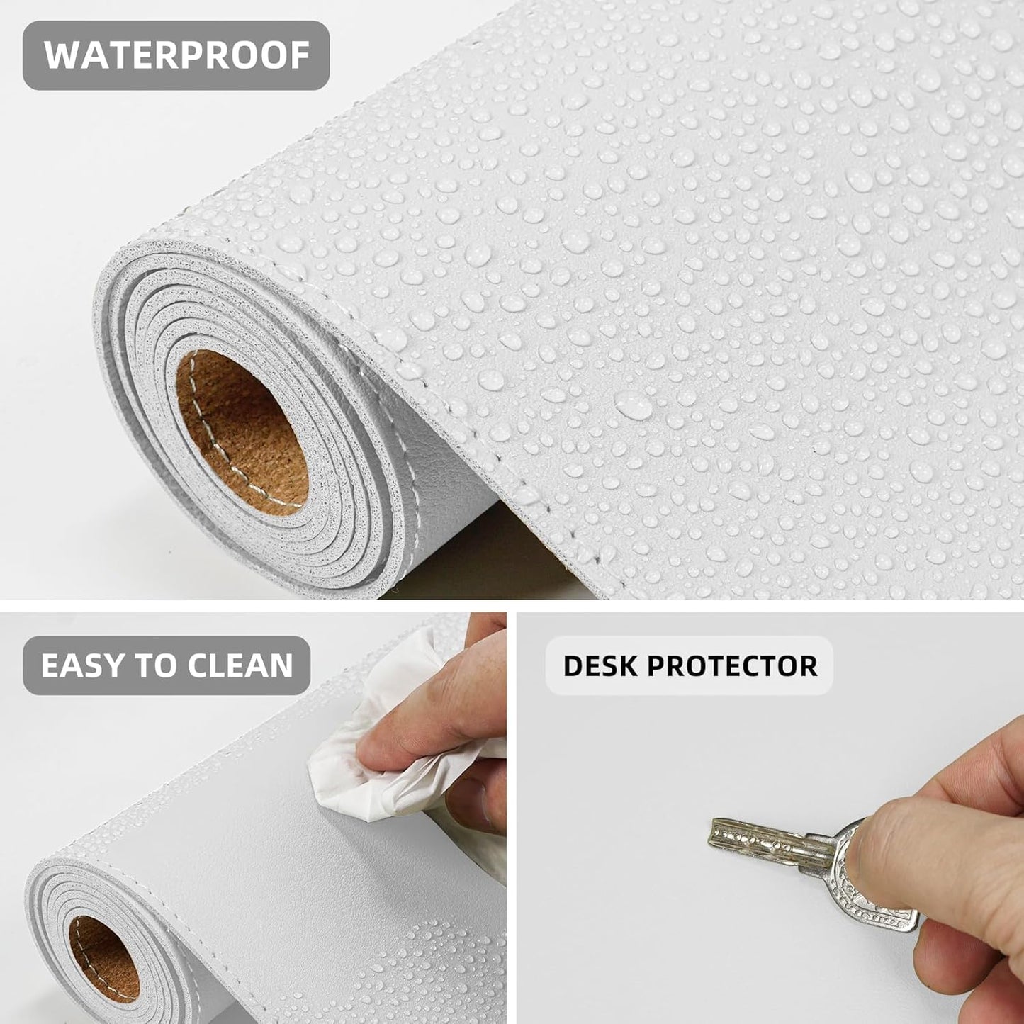 AFIING Leather Desk pad Protector, Large Non-Slip Office Desk Mat with Natural Cork & PU Leather, Waterproof Writing Mouse Pad for Office and Home (55in*17in,White)