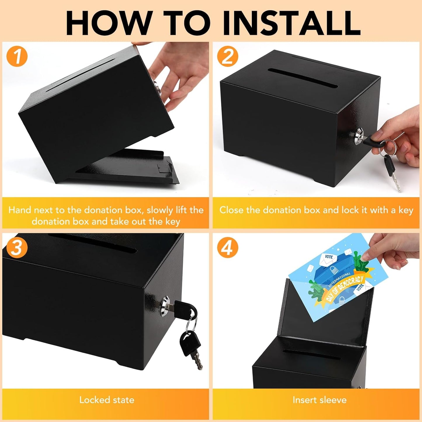 Tip Jar 2 PCS Suggestion Box with Slot and Lock Metal Donation Raffle Fundrais Cash Ballot Money Ticket Bartender Voting Prayer Comment Teacher Mailbox Booth Card Classroom Restaurant Black