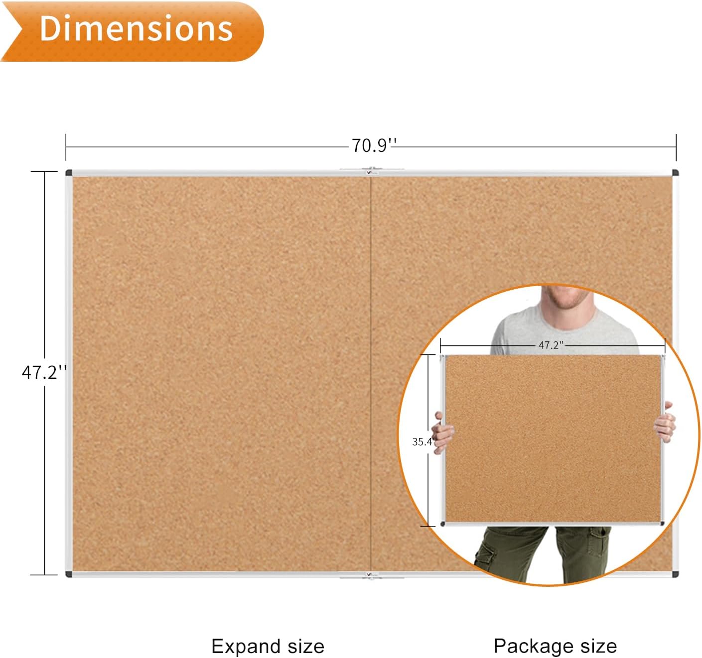 VIZ-PRO 72" x 48" Large Cork Bulletin Board, Foldable & Wall-Mounted Notice Pin Board with Silver Aluminum Frame, for School Home Office - 6' x 4' Corkboard