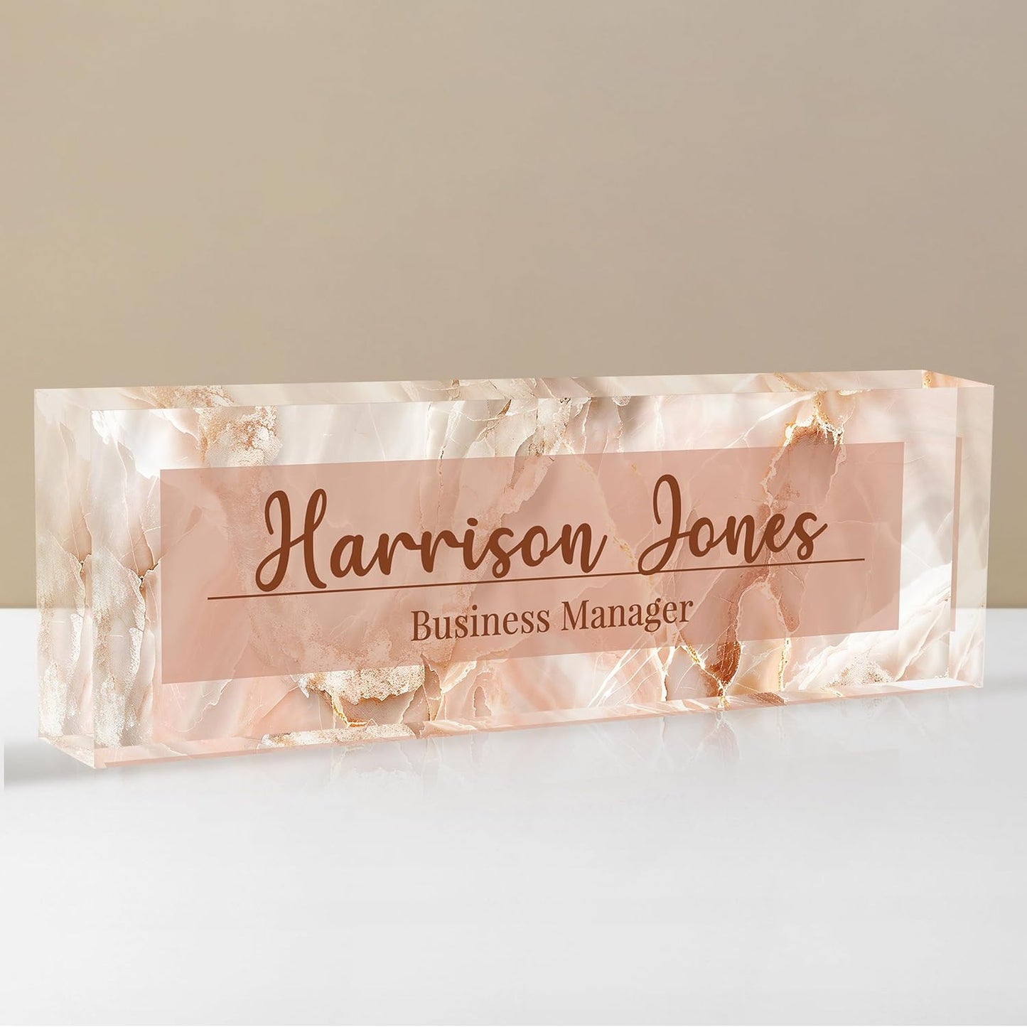 Personalized Name Plate for Desk, Custom Desk Name Plate, Acrylic Name Plate Office Desk Accessories, Personalized Office Gifts for Coworkers Teachers, Employee Appreciation Gifts (B-Pink Flowing)