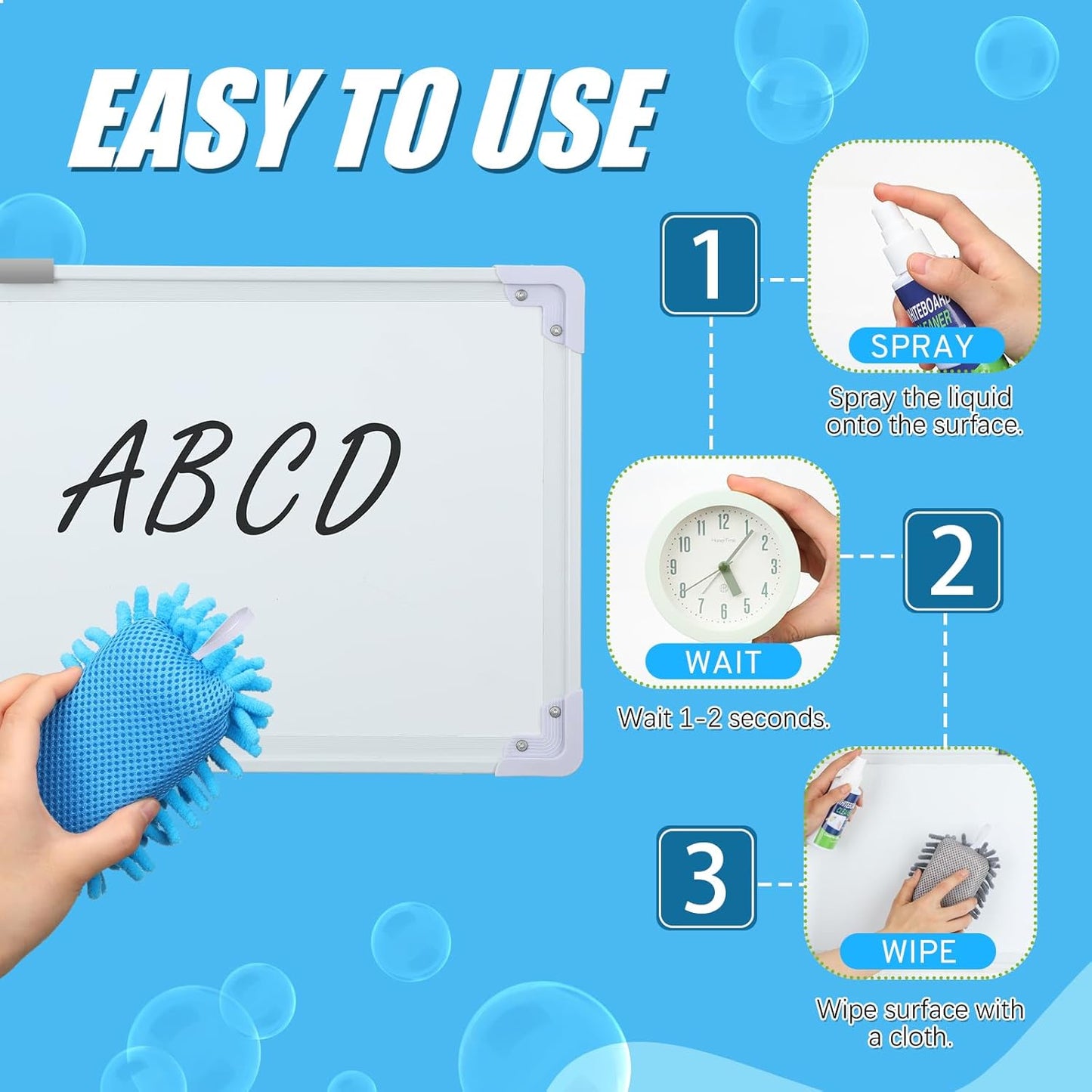 6 Pack Whiteboard Cleaner 3.4 Fl oz White Board Cleaning Spray Dry Erase Board Cleaner with Microfiber Shag Whiteboard Eraser Removes Stubborn Marks from Chalkboard(Magnetic)