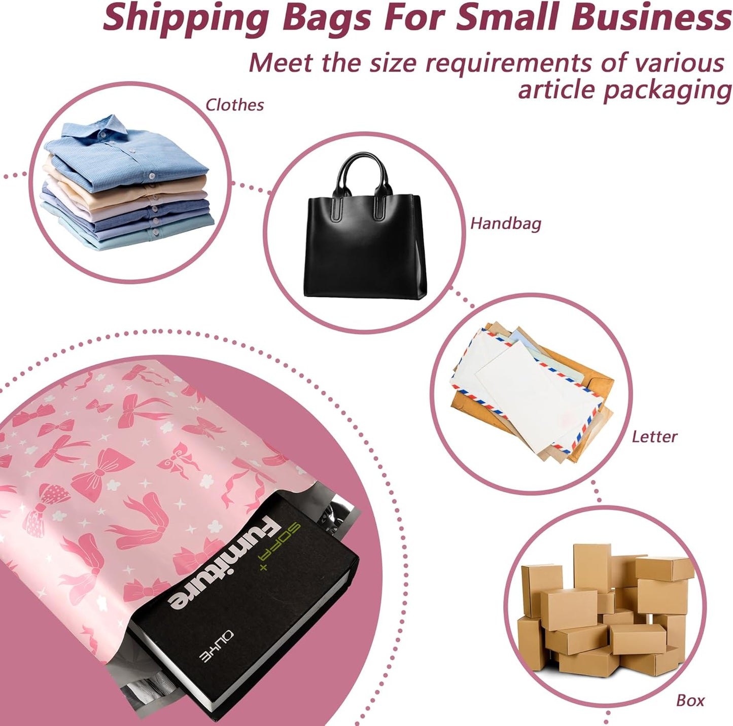 Poly Mailers 10x13 Inch 25 Pcs - Pink Bow printed Shipping Bags, 2.4mil Thickness, Waterproof and Tear Resistant Mailing Envelopes, Self-Sealing Packaging Bags for Small Business