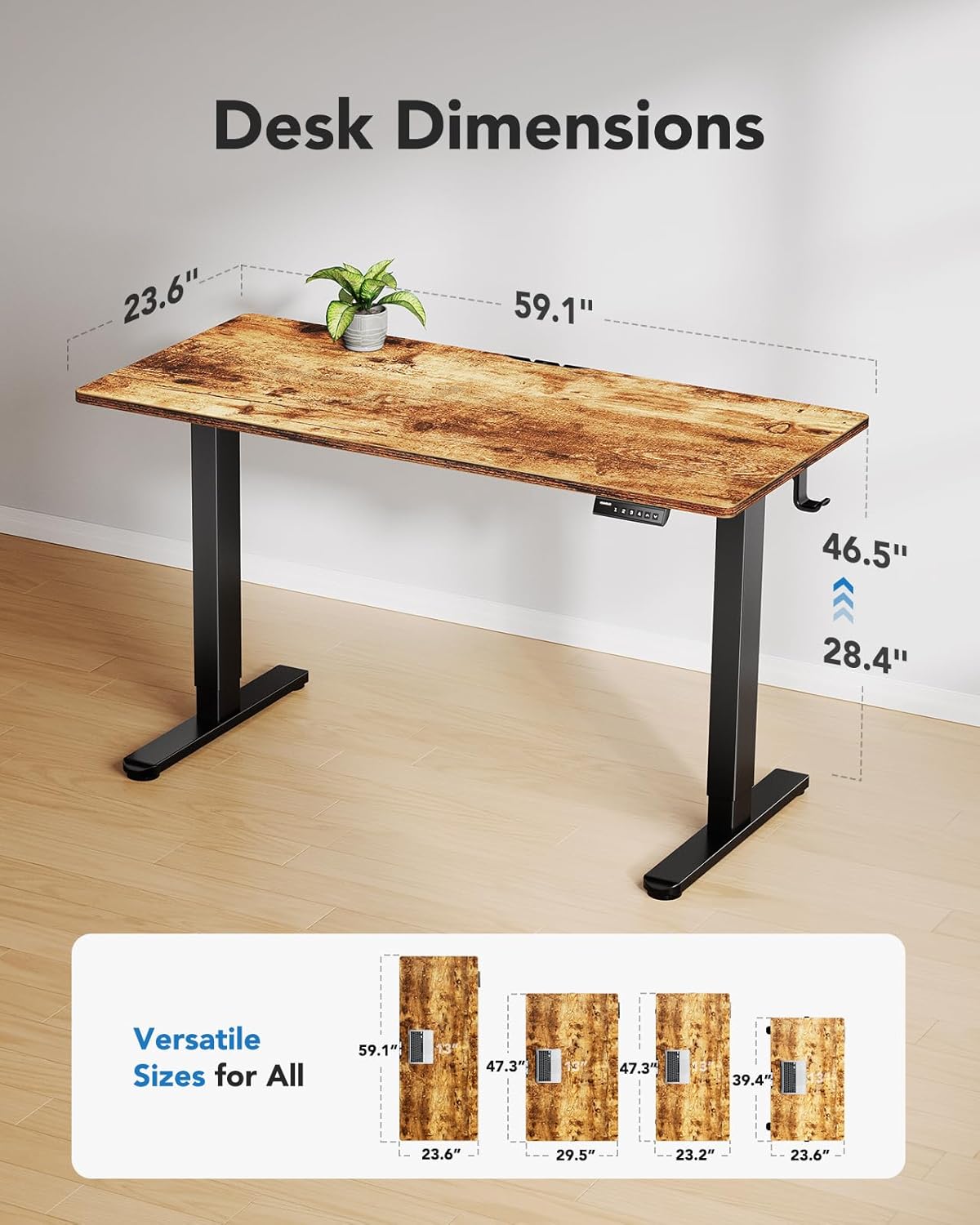 HUANUO Electric Standing Desk, 60" x 24" Whole Piece Desktop, Adjustable Height Computer Desk, 4 Height Memory Settings, Sit Stand Up Desks for Home Office, Vintage
