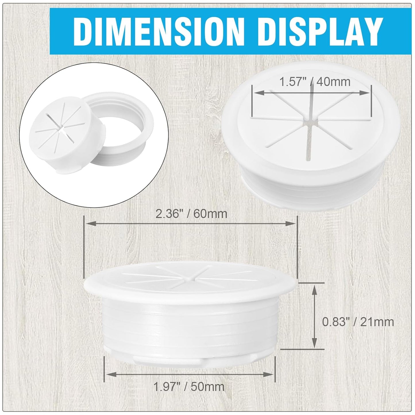 2" White Desk Grommet, JTemgle Flexible Cable Grommet Plastic Cable Hole Cover Wire Organizer Caps Desktop Cord Management for Home Office TV Stands Tabletops, 5 Pieces