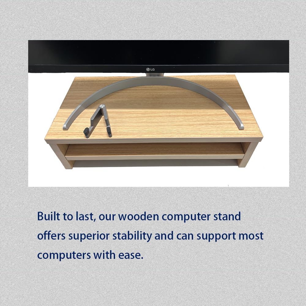 JZD Laptop Stand for Desk with Storage Shelves,Wooden Desktop Organizer with Storage for Home Office