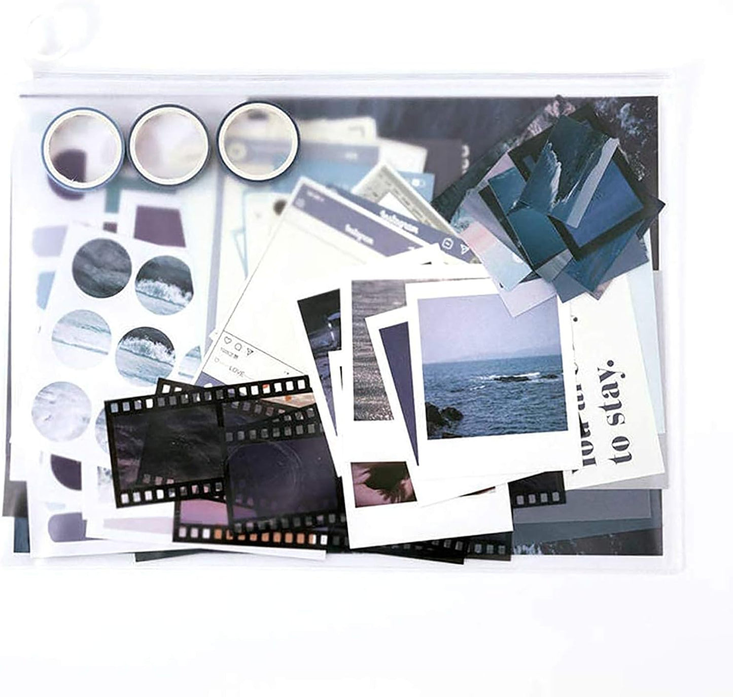 MAXLEAF 64PCS Literary Vintage Ins Style Scrapbook Bullets Journals Decoration Material Pack for DIY Scrapbook Album Decoration with Poster Tapes Stickers (Blue)