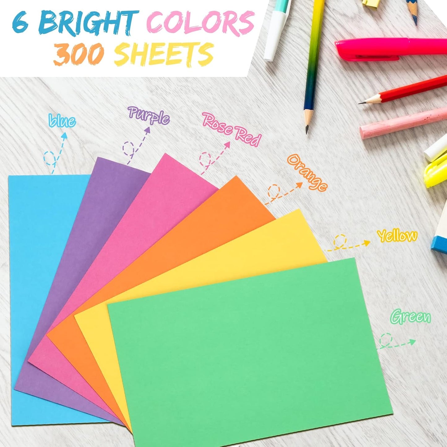 Fainne 300 Pcs 5 x 8 Inches Blank Index Cards 180 Gsm Thick Card Stock Assorted Color Neon Blank Flash Cards Colorful Study Notecards for Organizing(Bright Colors)