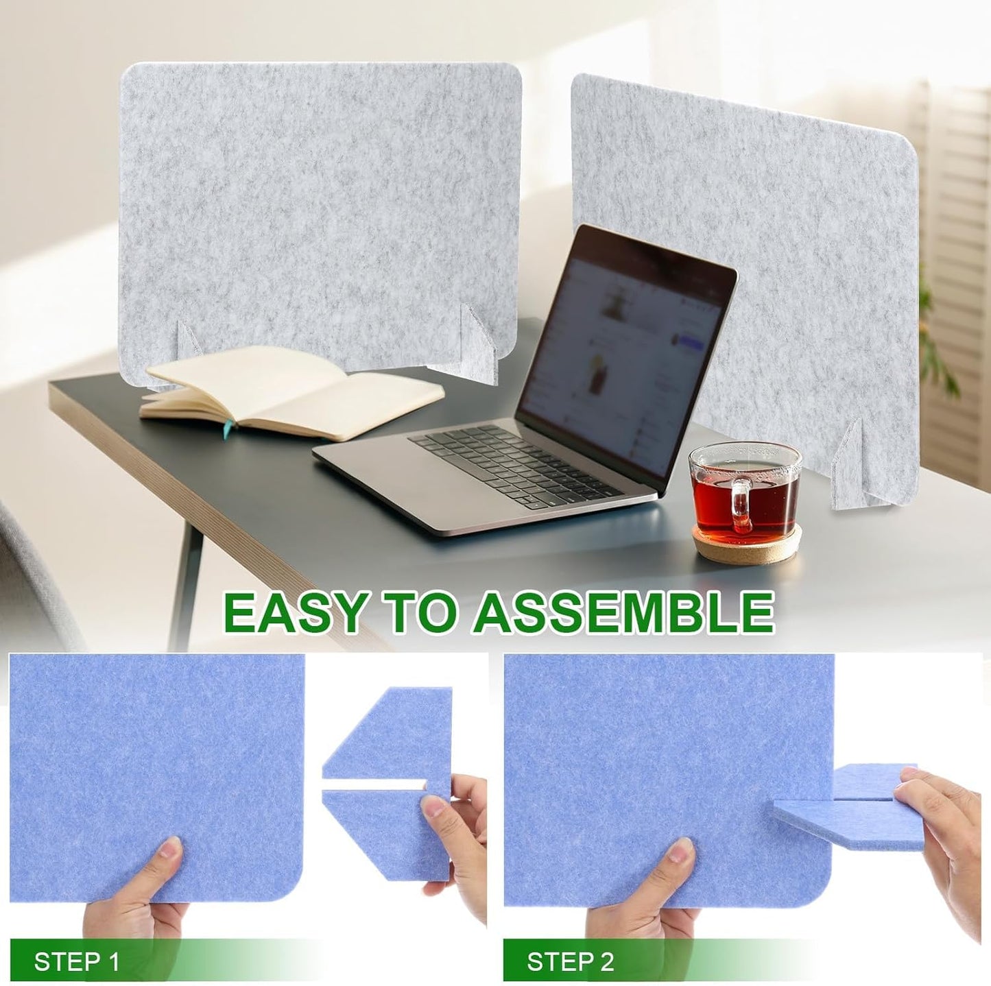 PATIKIL Desk Divider, 2 Set 24 x 24 Inch Acoustic Freestanding Desk Divider Desk Privacy Panel with 4 Pcs Support Feet for Library Office Workstation, White