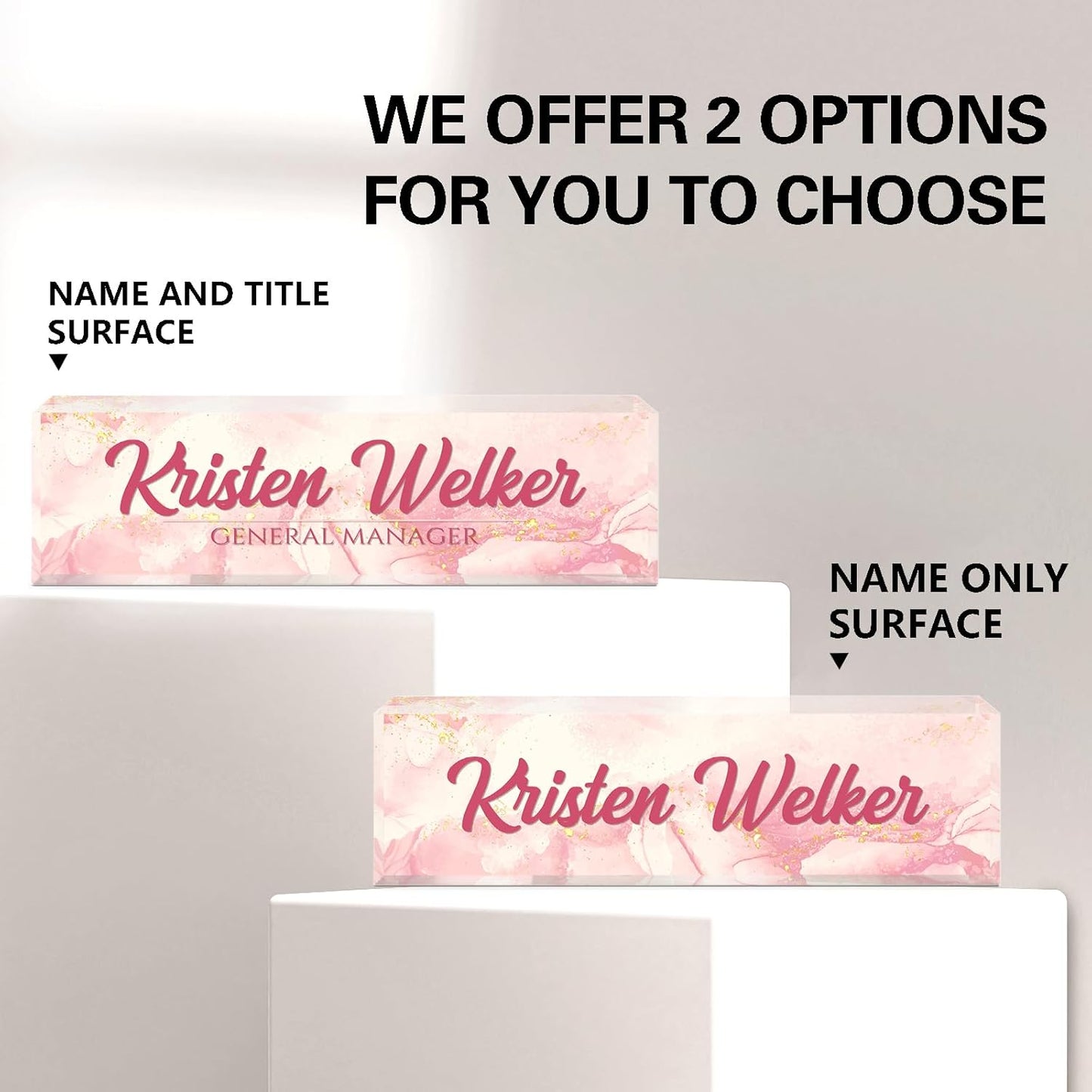 Name Plate for Desk, Desk Name Plate Personalized, Office Decor for Women Men, Acrylic Desktop Accessories, Office Appreciation Gifts for Boss Social Workers Nurse Teacher Employee (Pink Coast)