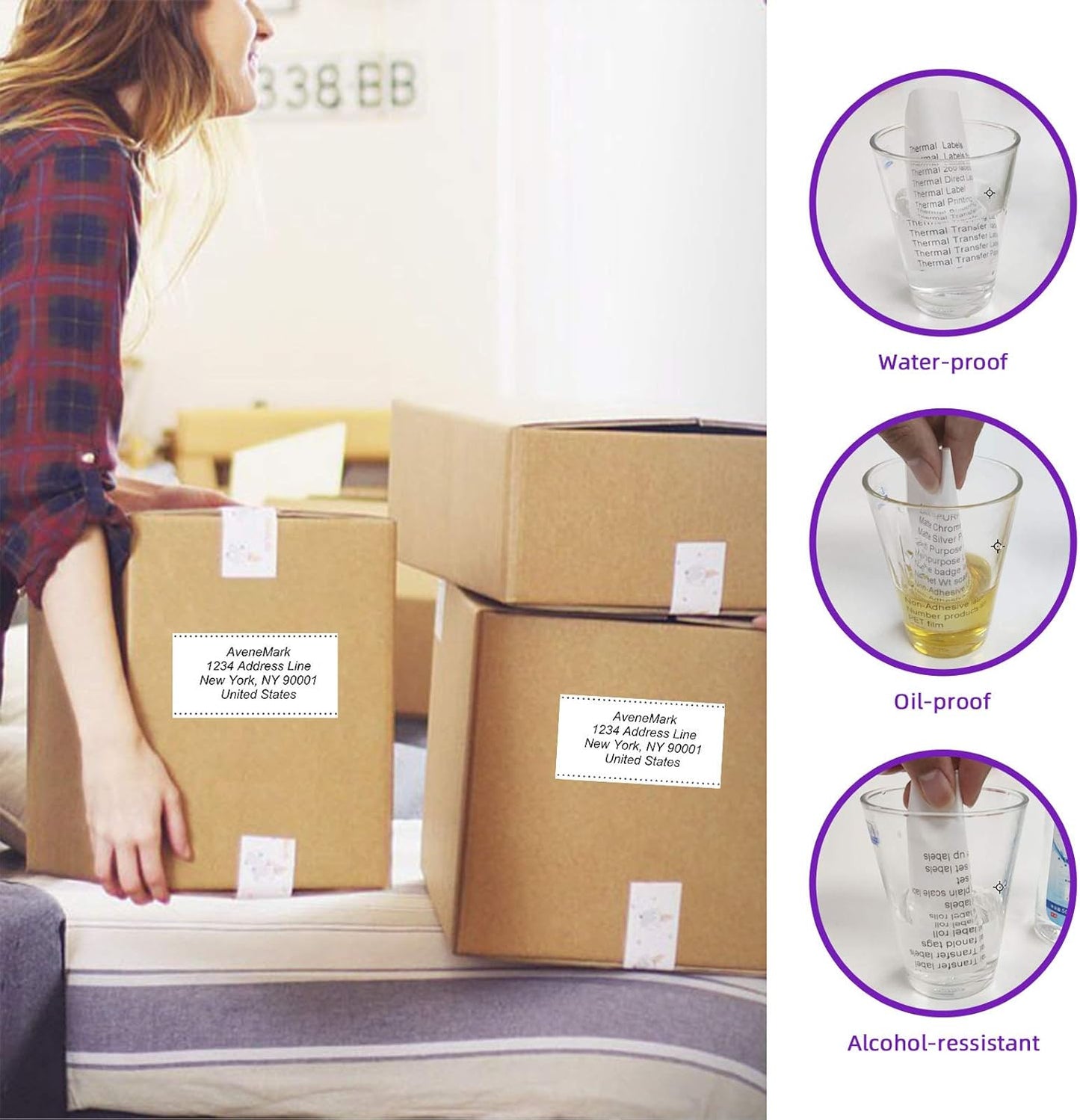 AveneMark 12 Rolls 4" x 2" Direct Thermal Labels for Barcodes Postage Address Shipping Labels Compatible with Rollo & Zebra Desktop Printers Adhesive - 750 Labels/Roll