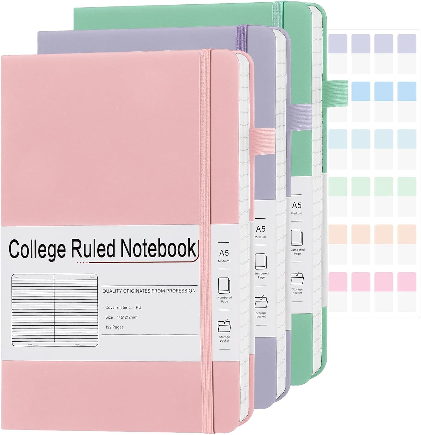 A5 Lined Journal Notebooks for Work, 192 Pages, Medium 5.7 x 8.3inch, College Ruled, Vegan Leather Hardcover Journals for Women Men,3 Pack