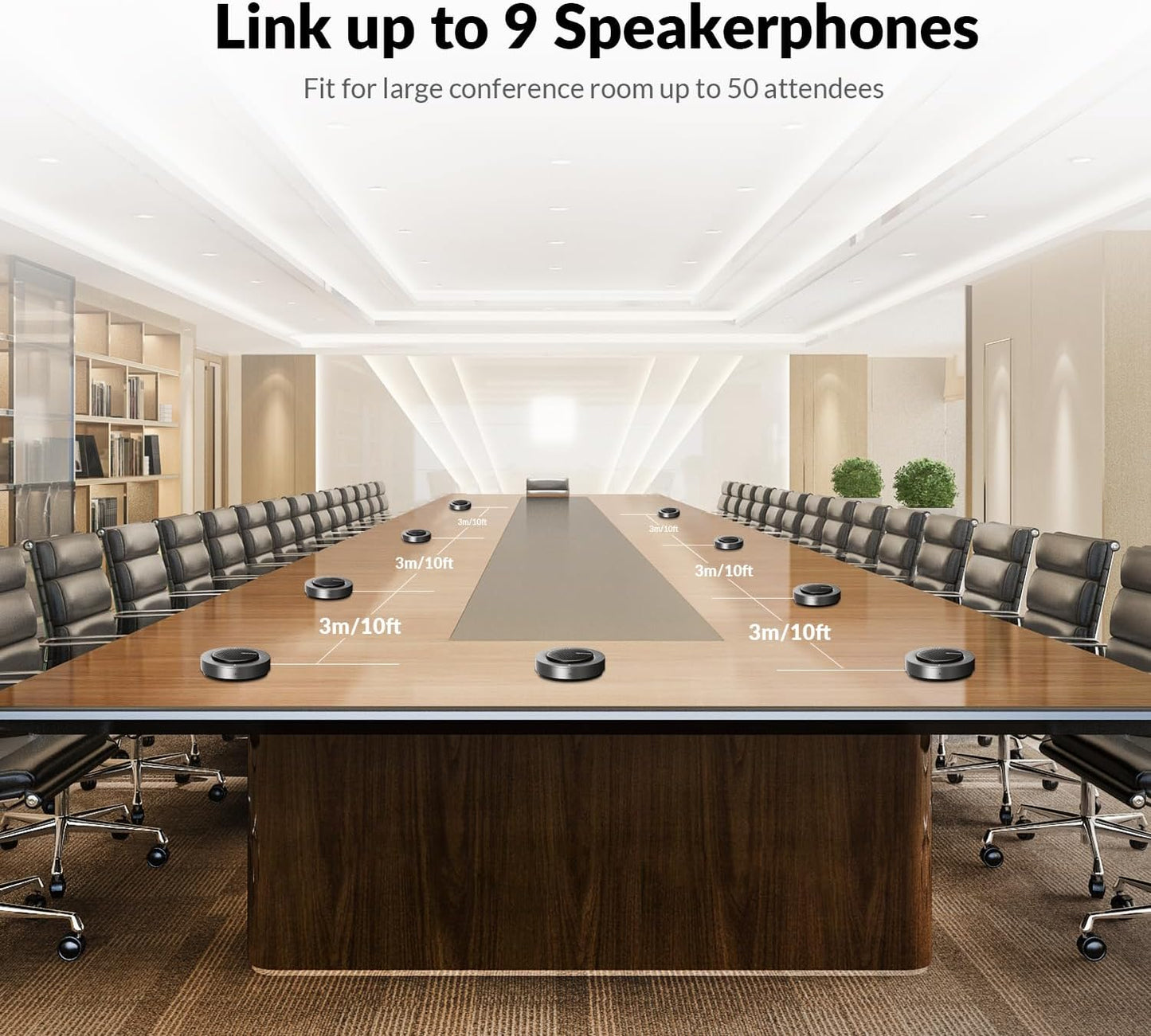 Conference Speakerphone, Daisy Chain up to 9 Speakerphones for 50 People, USB & Bluetooth Speaker with 4 Mics AI Noise Cancellation 360° Voice Pickup for Zoom,Teams,Conference Call Large Meeting Room