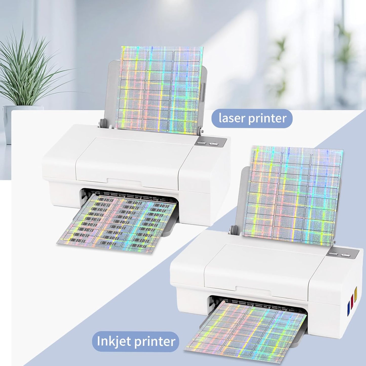 STARLIBOO 1" x 2-5/8" Address Labels- Holographic Color Stickers for Laser/Ink Jet Printer mailing Labels 8.5"×11"- Holographic Silver/ 30 per Sheet