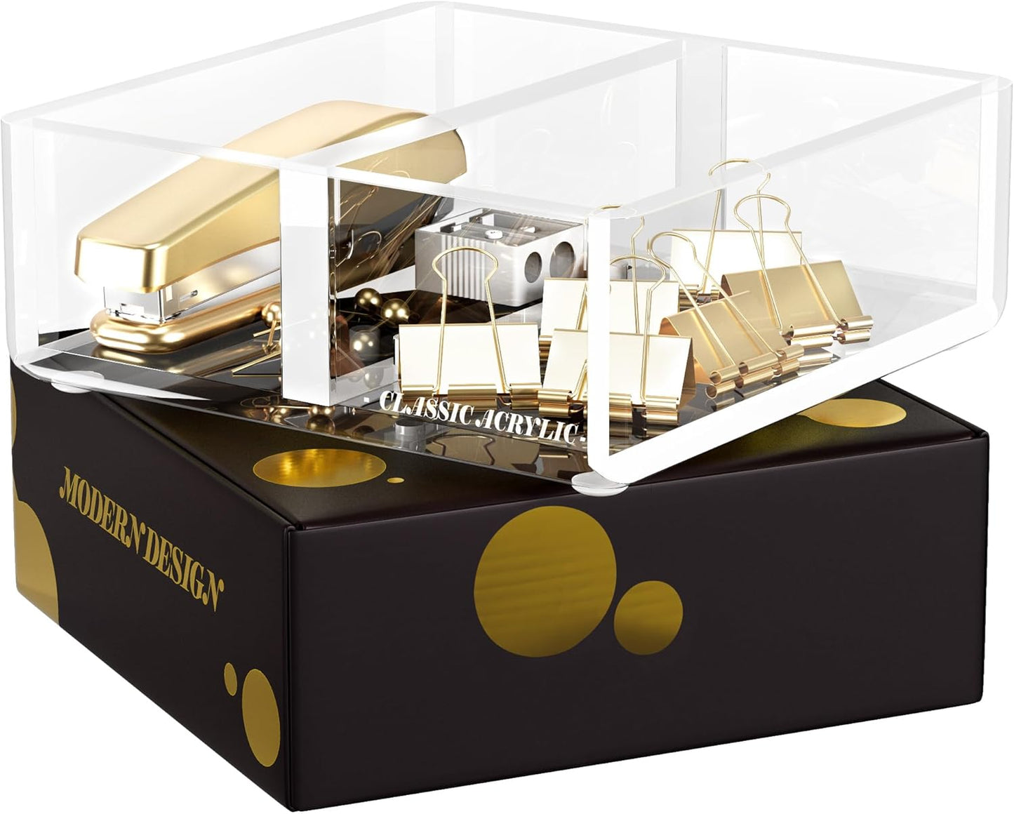 Paper Clip Holder w/Adjustable Compartment Includes Premium Gift Box. Great Gift for Christmas. Durable & Stylish Desk Organizer for Office Supplies & Sticky Note/Post it Note Holder.