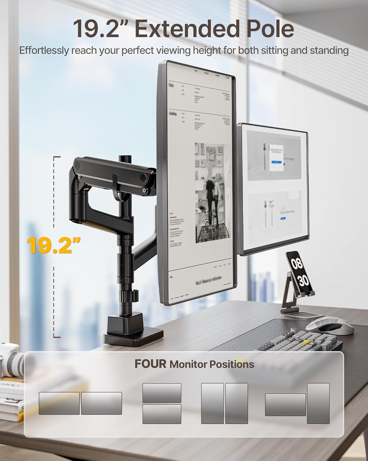 monTEK Dual Monitor Arm for up to 57" and 59.4 lbs Ultrawide Screen, Aluminum Heavy-Duty Gas Spring Vertical Stackable Curved Screen Adjustable Monitor Stand, 75/100mm Vesa Mount, Black