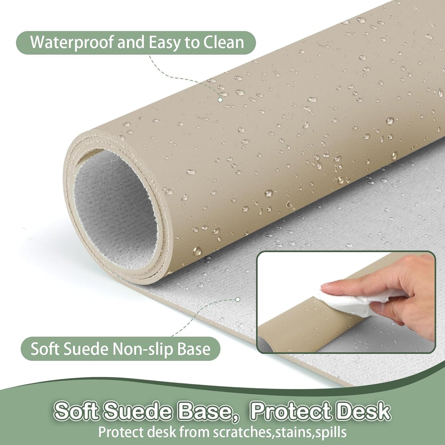 Boutilon Leather Desk Pad Protector,Non-Slip Mouse Pad,Laptop Desk Pad,Office Mouse Mat,Waterproof Leather Desk Blotter,Desk Writing Pad for Office and Home (S-Beige,24"x 14")