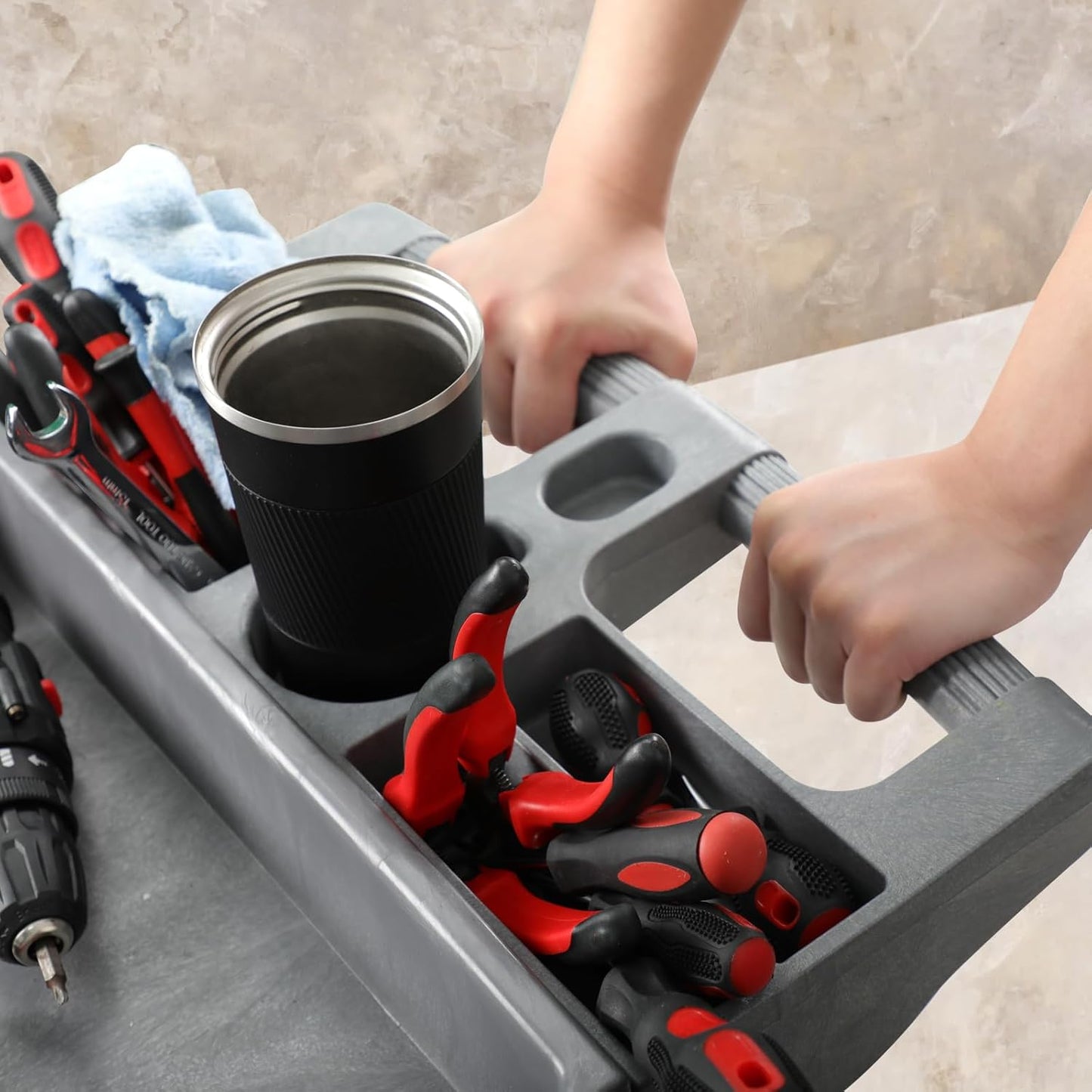 Utility Rolling Tool Cart, 40 x 17-Inch Plastic Rolling Carts, Huge Storage W/Deep 2-Shelf Heavy Duty Service Cart with Wheels, 550 lbs Capacity Organizer for Garage, Warehouse, Workshop