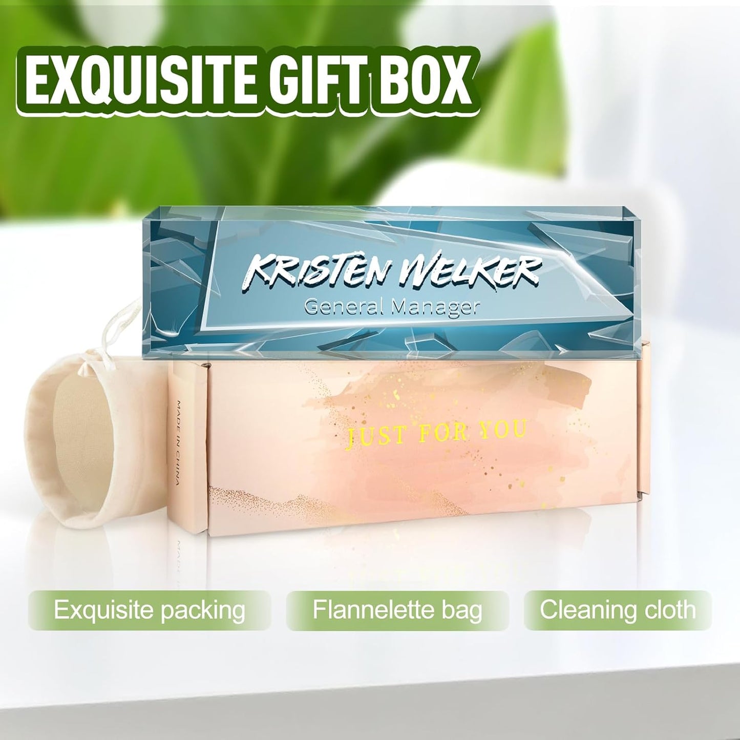 Gowellly Desk Name Plate Personalized - Custom Acrylic Name Plate for Desk - Enterprise Custom Logo/Text nameplates - Employee Appreciation Gifts (Broken Glass-1)