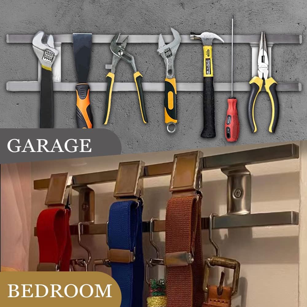 YIIYIIN 18 Inch Magnetic Knife Holder for Wall Mount-Magnetic Knife Strips with 12 Hook-304 Stainless Steel Wall Magnetic Knife Bar Rack-Knife Block-Knife Rack-Utensil Hanger-Kitchen Utensil Holder