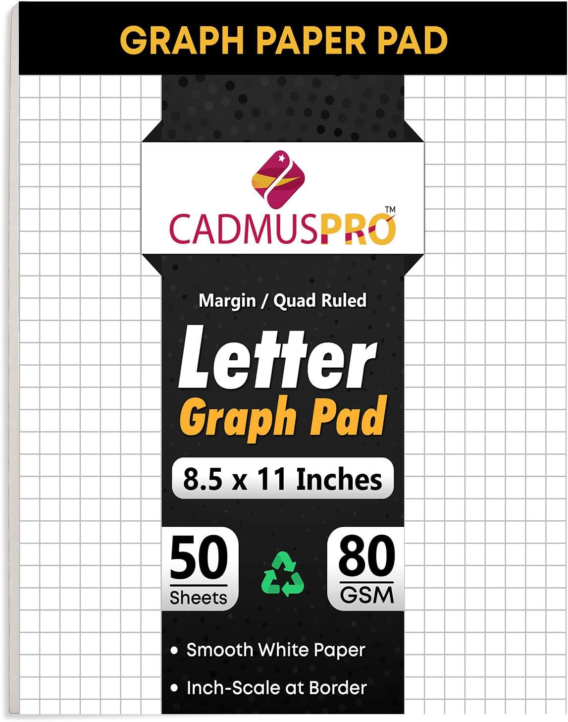 Graph Paper Pads 8.5" x 11", 1/4 Inch Quad Ruled, 80 GSM Thick Graphing Paper, 50 Sheets, Math Notebook for students, Engineering Pad & Blueprint Drafting Paper, Architecture Sketch