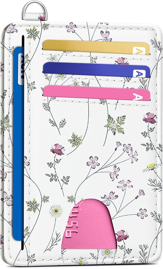 Mayski Slim Wallet, Credit Card Holder for Women, Minimalist Front Pocket RFID Blocking Card Cases, Small Wallet Women Men(Flower)
