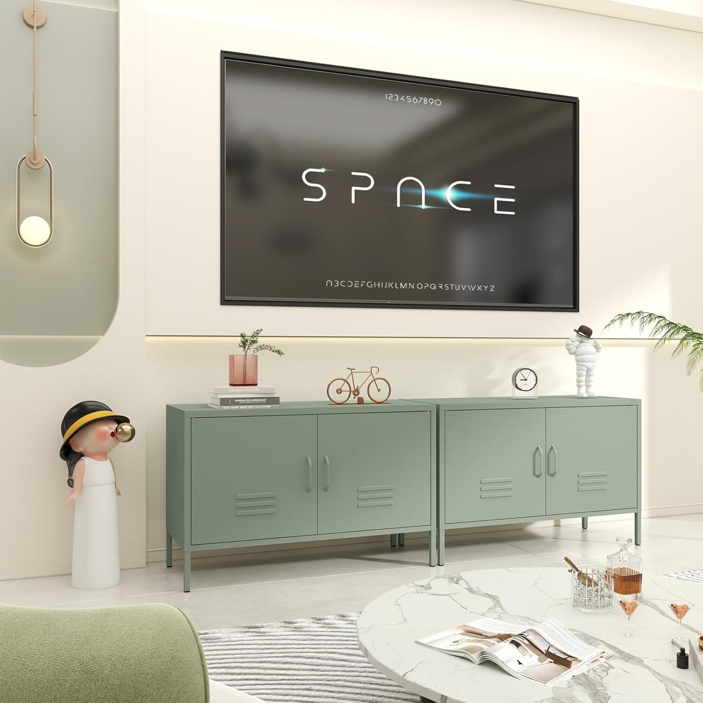 Metal Storage Cabinet,Short TV Cabinet with Storage,Modern TV Stands for Bedroom,Classroom,Green