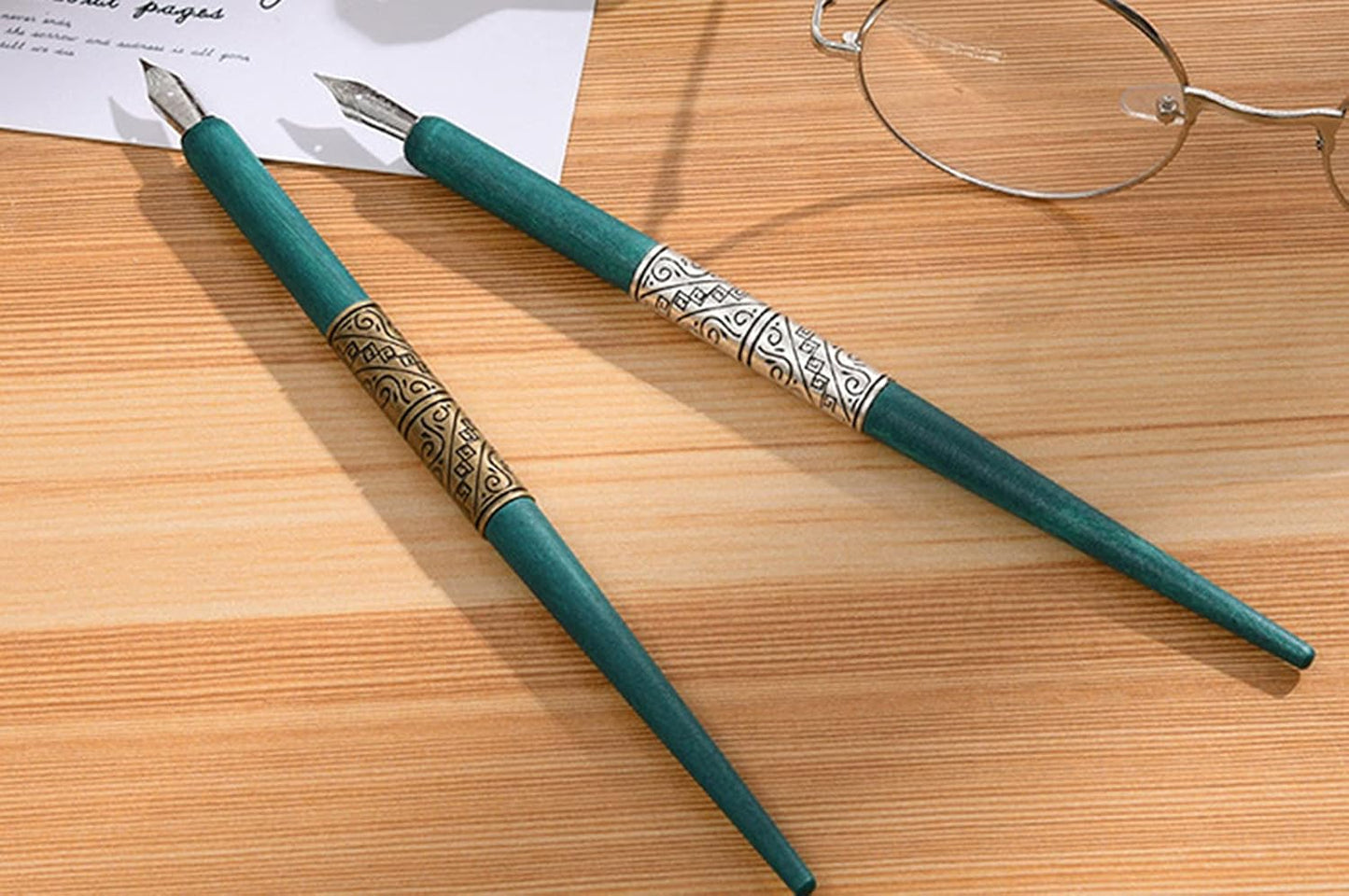 Gullor Wooden Dip Pen Calligraphy Set with Black Ink & 6 Nibs for Beginners, Kids, Writing, Signatures and Drawing, Blue