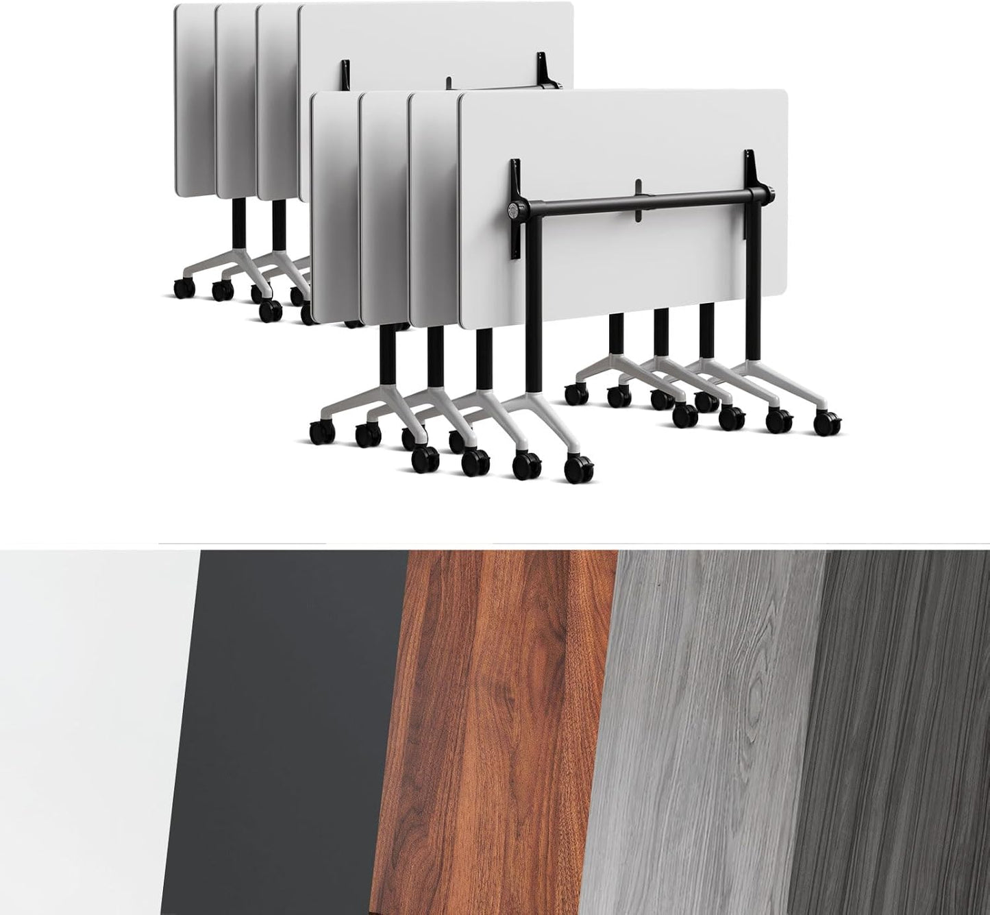 Conference Room Table, Folding Conference Tables,Thicken Grey Tabletop,Flip Top Wooden Seminar Meeting Room Table for Conference Room Offices (8, Black+White, 47.2“)