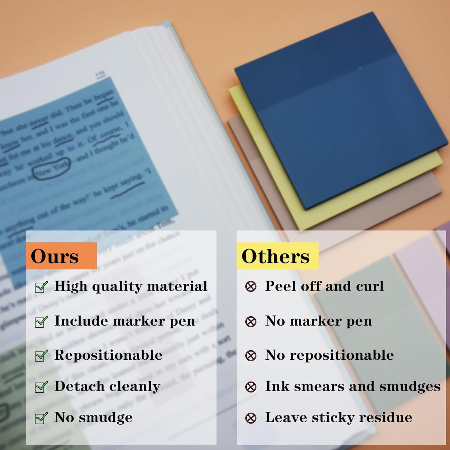 Translucent Sticky Notes, Cute Clear Sticky Notes, 3"x3" Waterproof Transparent Sticky Note Pads for Books Annotation, Clear Post it Notes for Bible Journaling Study