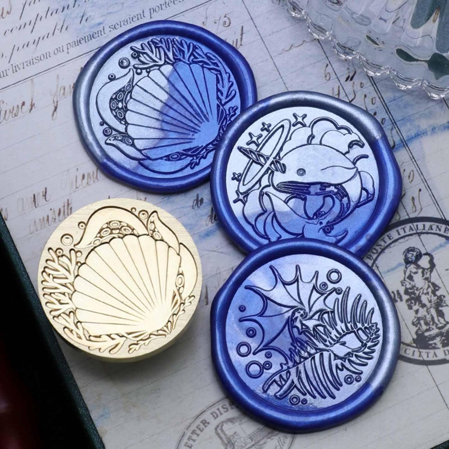 Conch Wax Seal Stamp - 1.18 Inch/30mm Sea Life Sealing Wax Stamp Head,Vintage Brass Stamp with Handle for Envelopes Letters Handicraft DIY and Creative Gifts