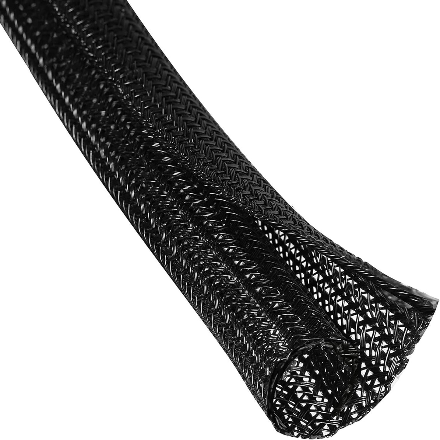 50ft - 1/2 Inch Heavy-Duty Braided Cable Sleeve, Split Wire Loom Tubing Cord Protector for USB/Power/Audio Cables - Flame Retardant, Pet Chew Proof - Black
