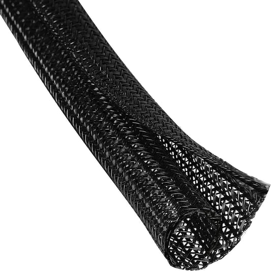 50ft - 1/2 Inch Heavy-Duty Braided Cable Sleeve, Split Wire Loom Tubing Cord Protector for USB/Power/Audio Cables - Flame Retardant, Pet Chew Proof - Black
