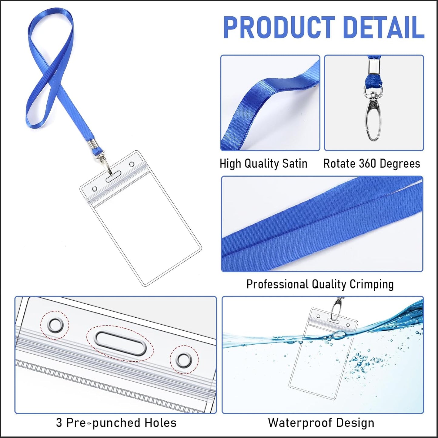 Fumete 100 Sets Name Tag Lanyards with ID Badge Holder Durable Clear Cruise Teacher Lanyards with Plastic Waterproof ID Badge Holders Bulk for Adults Teacher School Office Ship Cards(Navy Blue)