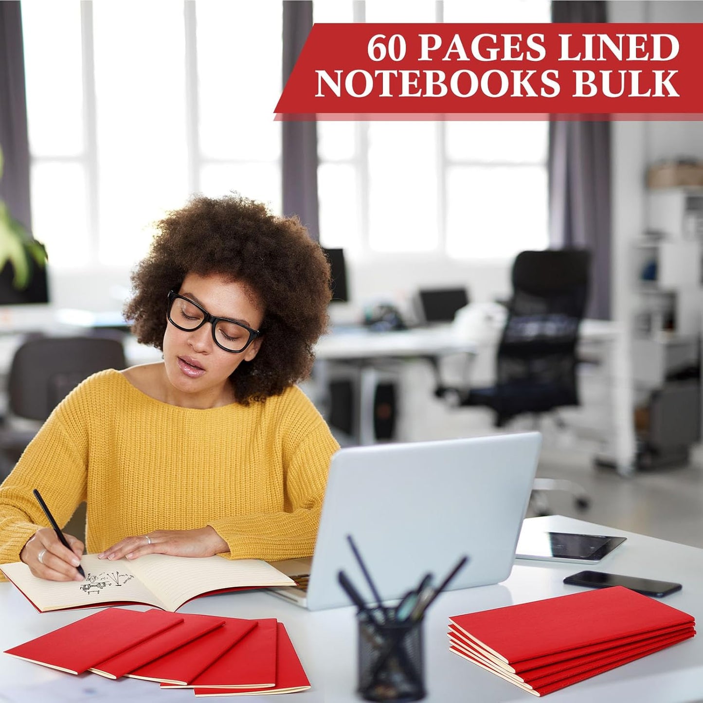 Sepamoon 150 Pack Kraft Notebook Journals 5.82 Inch x 4.13 Inch A6 Journal Softcover Notebooks Bulk for Kids Student Writing Sketch Travel Office Notepad with 48 Pages 24 Sheets, Lined (Red)