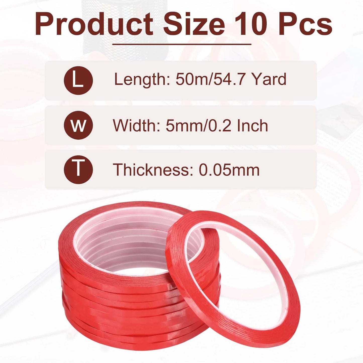 MECCANIXITY 10 Rolls Whiteboard Tape Graphic Chart Tape 5mm 54.7 Yard Art Tape Thin Self-Adhesive Pinstripe Tape Masking Tape for Gift Wrapping Craft Supplies, Red
