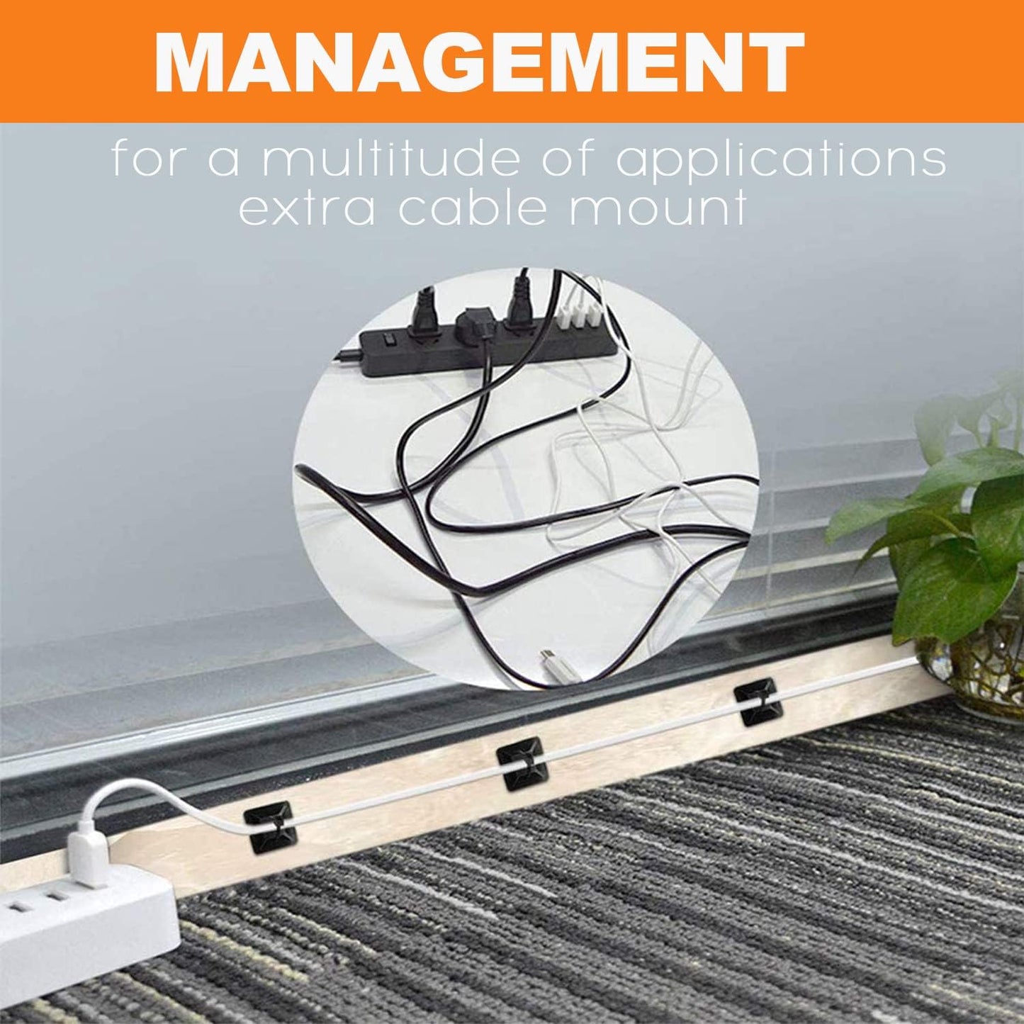 50 Pack 1.5 inch Zip Tie Adhesive Mounts Self Adhesive Cable Tie Base Holders with Multi-Purpose Tie wire clips with screw hole,Anchor stick on wire holder with 8 inch zip ties（Black）