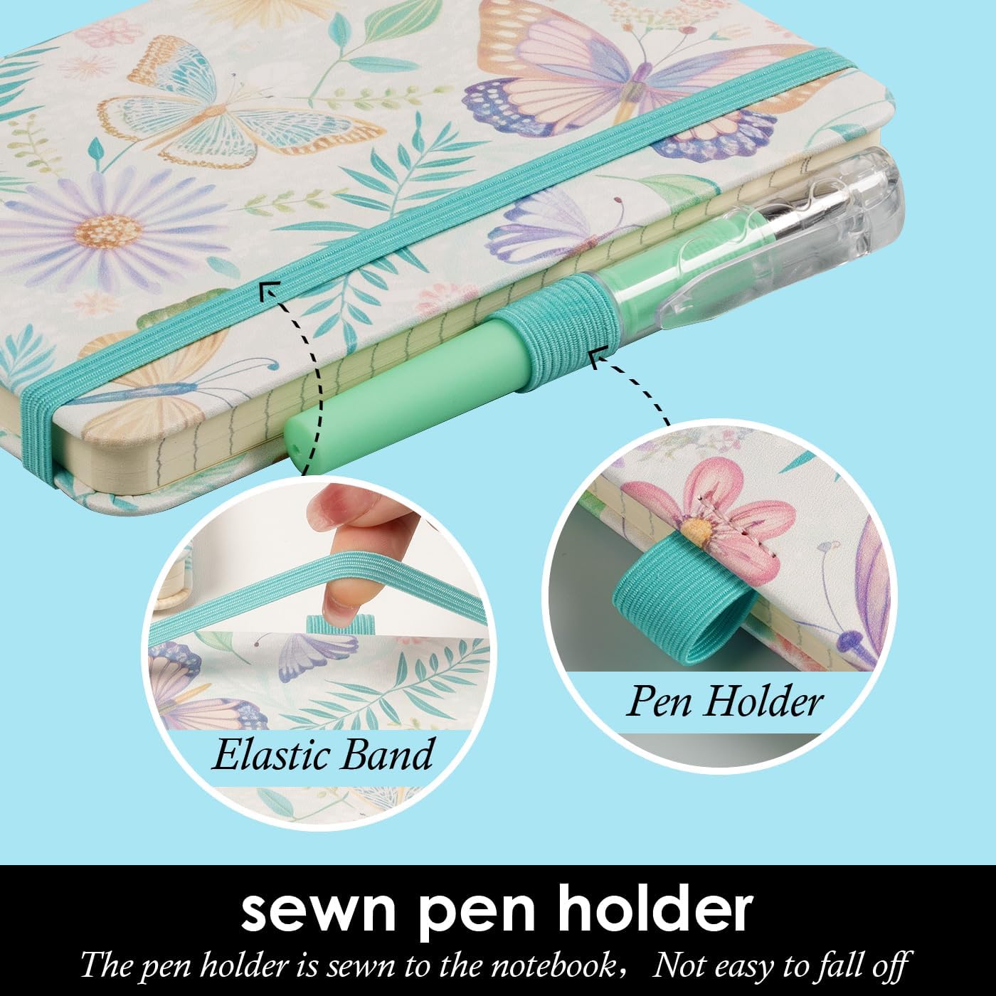 Aesthetic Small Journal Notebook, 3 Pack Mini Pocket Notebook with Pen, (Butterfly Garden) 3.7" x 5.7", 100GSM Lined Paper, Hardcover Small Notepad for Kids/Girls/Women Writing Note Taking