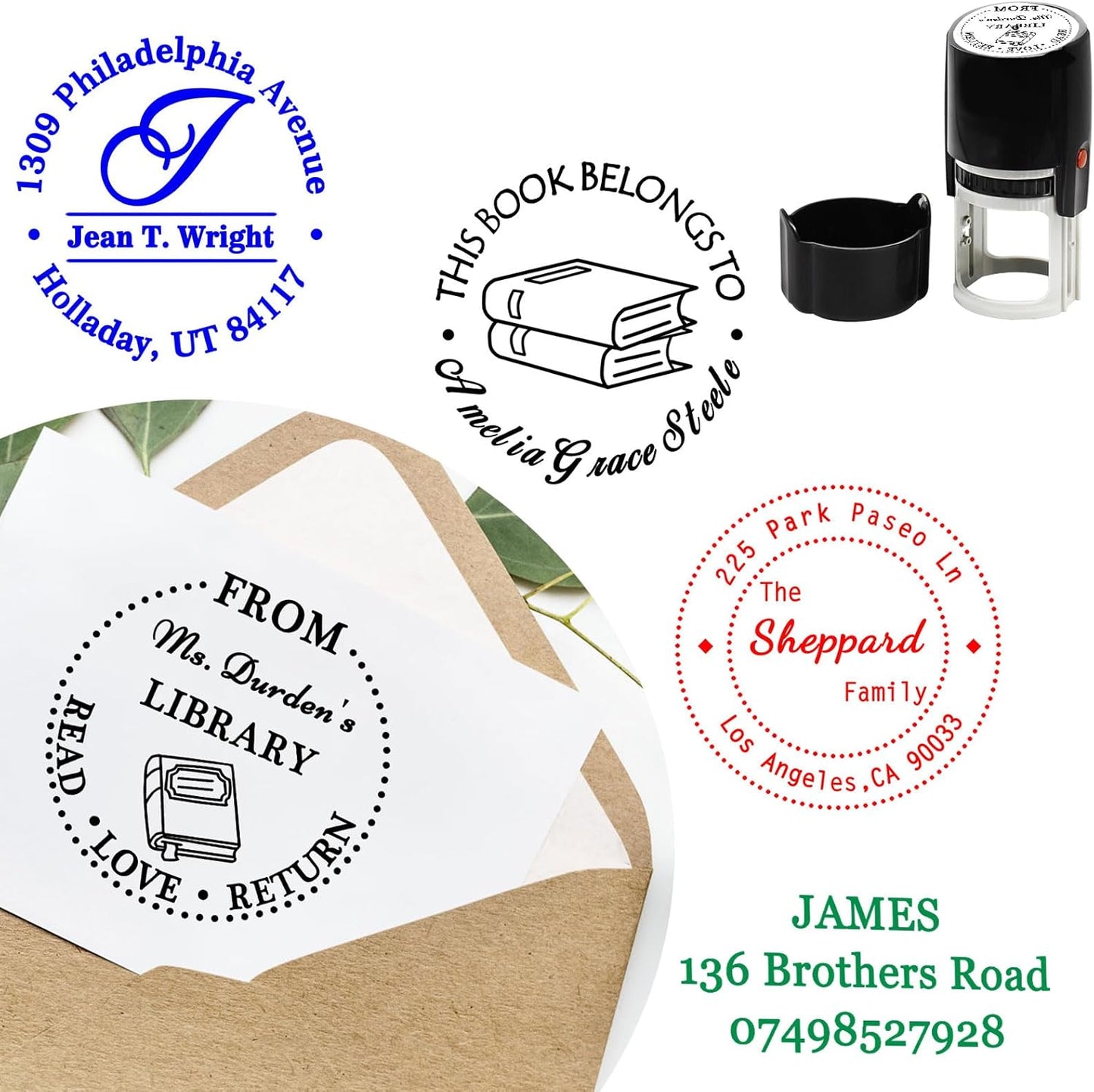 Custom Round Stamp Self Inking Personalized Self-Inking Rubber Stamp Customized Business Label Stamp Return Address Stamp Office Name Text Logo Rubber Stamps