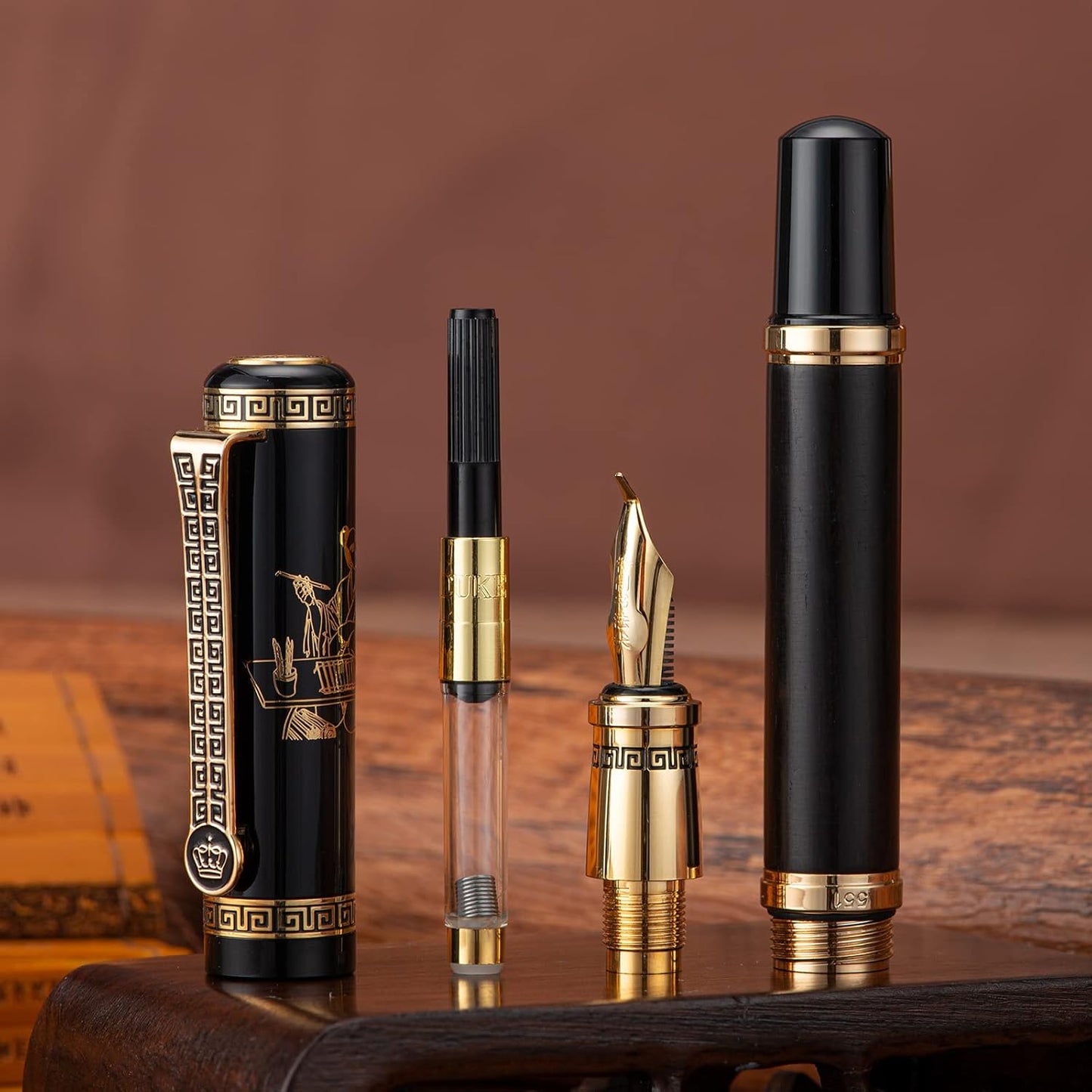 Lanxivi Duke Fude Pen Bent Nib Ebony, Sima Qian Memorial Fountain Pen Medium to Broad Art Drawing Calligraphy Handwriting Pen