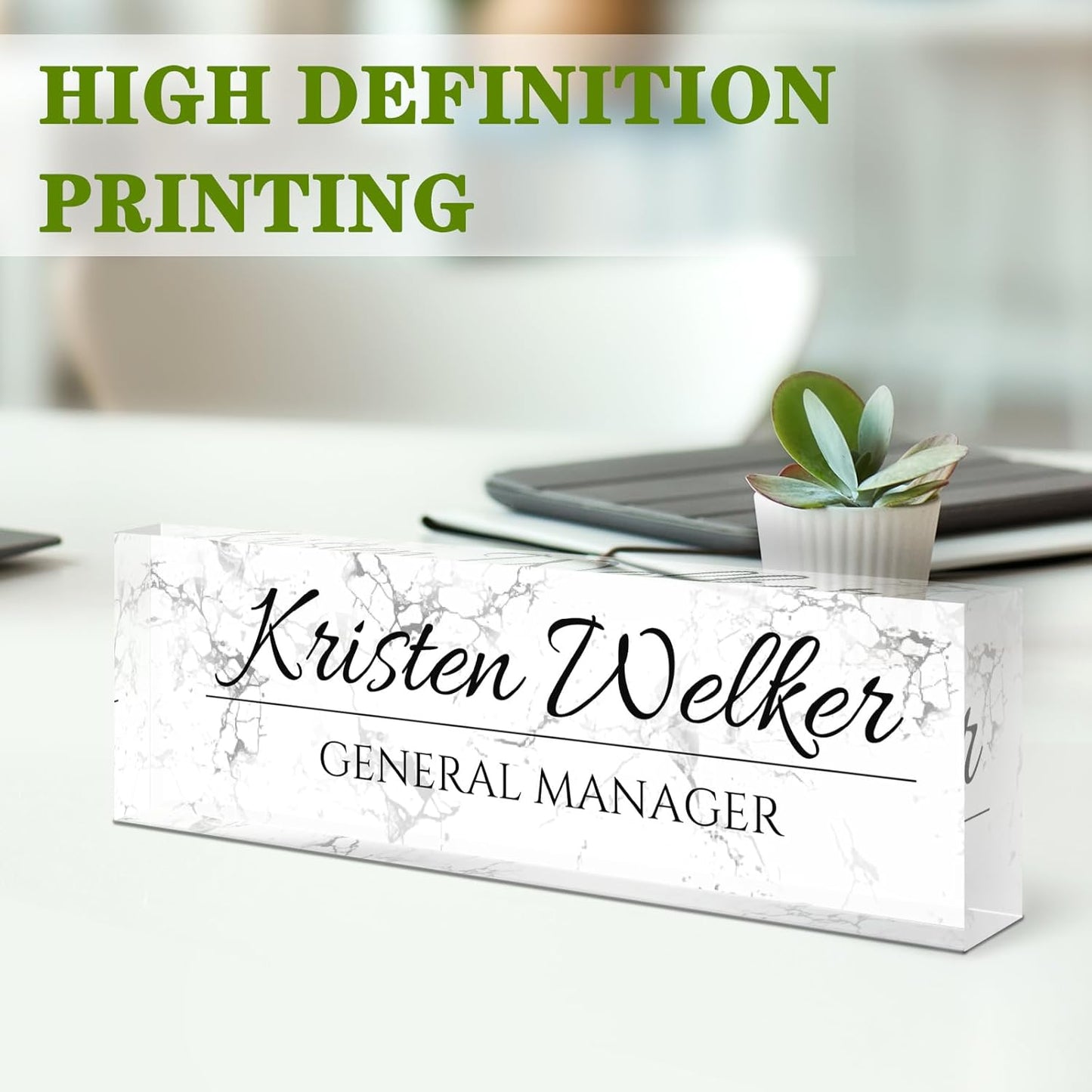 Name Plate for Desk, Desk Name Plate Personalized, Office Decor for Women Men, Acrylic Desktop Accessories, Office Appreciation Gifts for Boss Social Workers Nurse Teacher Employee (White Marble)