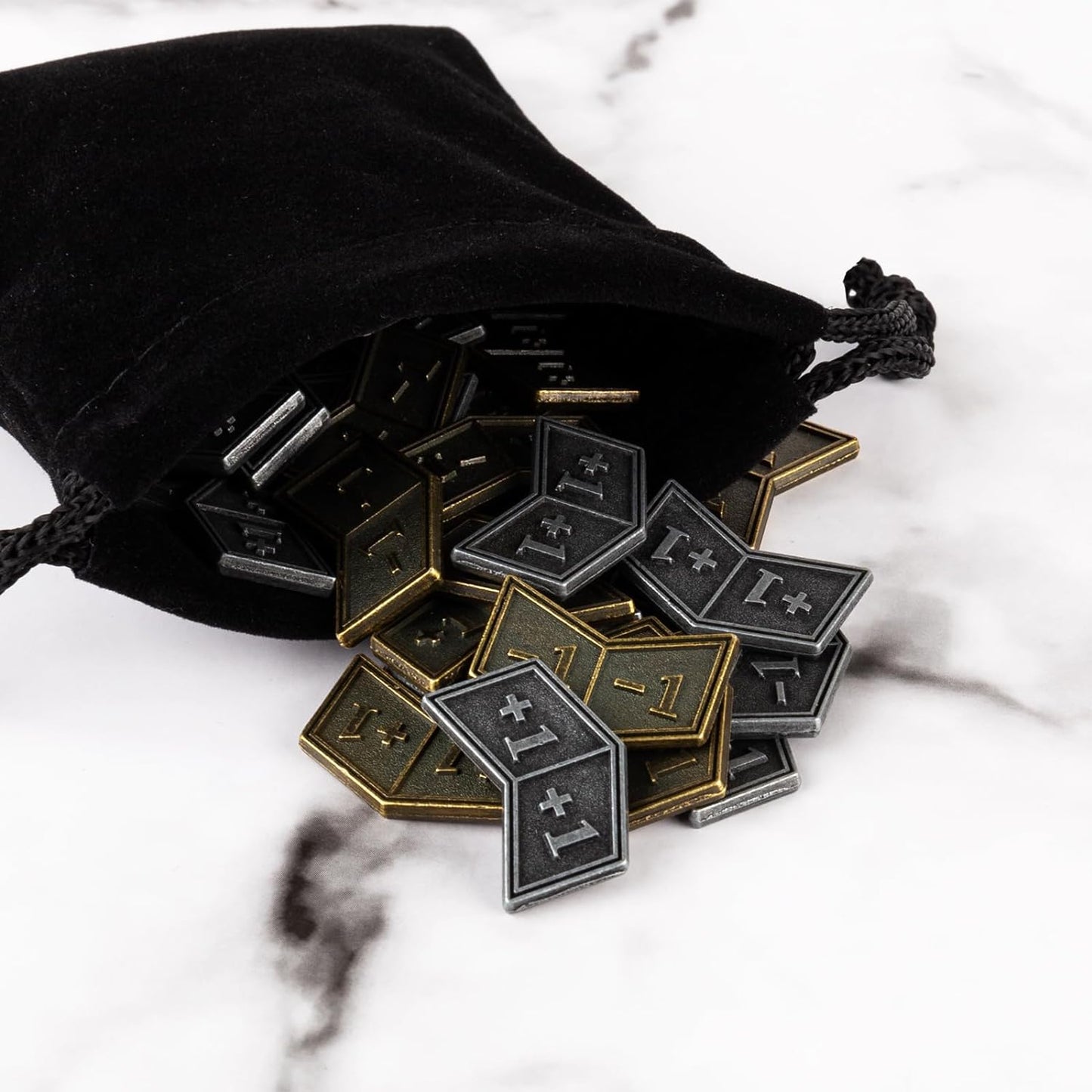 40 PCS Antique Metal Buff Counter Tokens with Velvet Bag Magic The Gathering Token Creature Stats or Loyalty Counters for MTG CCG Card Gaming Accessories, Black&Bronze