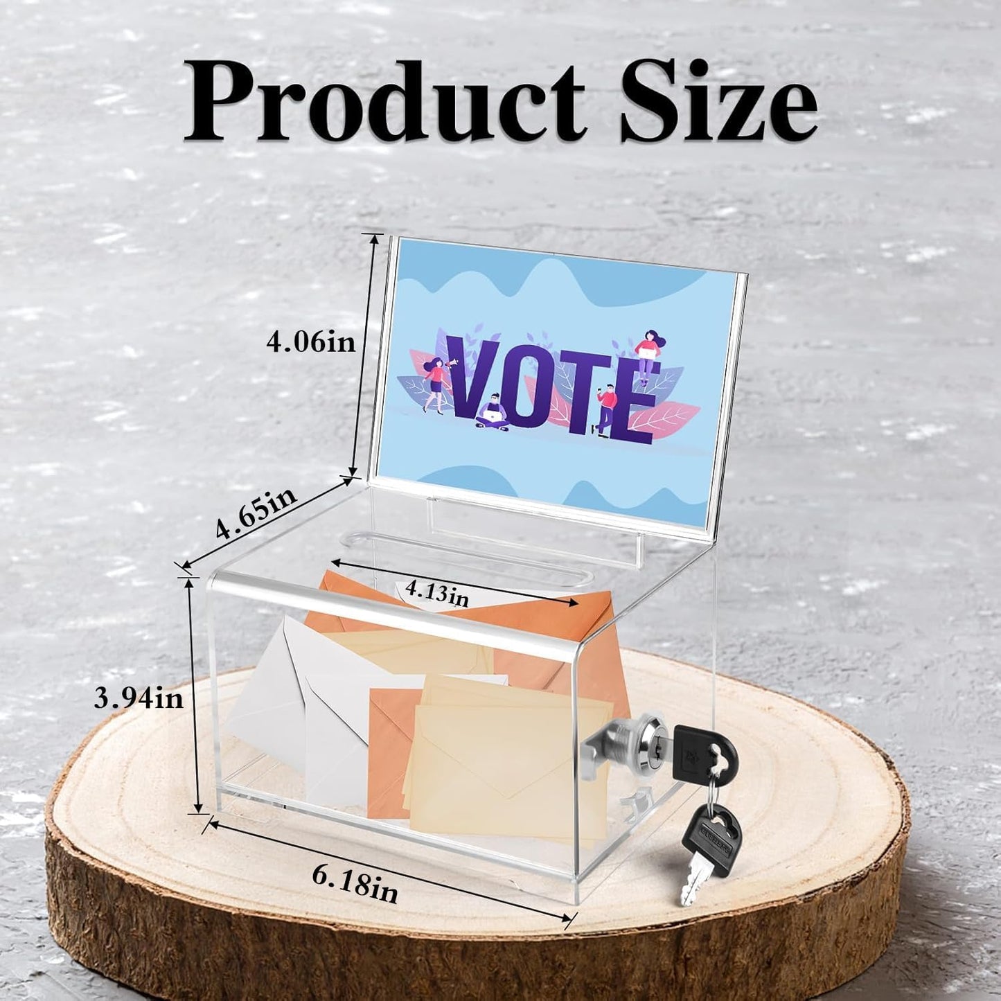 VOISEN Clear Donation Box with Lock,Ballot Box with Sign Holder,Suggestion Boxes for Fundraising, Tip Jar with Slot for School,Conference 6.2x4.6x3.9 Inch