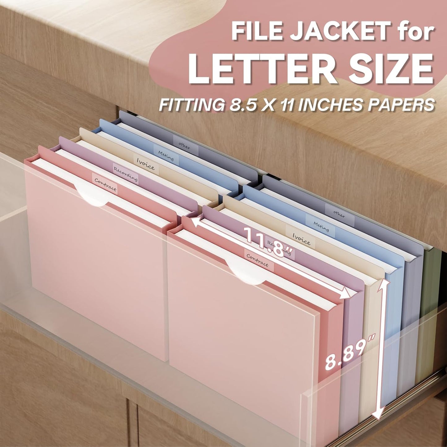 Plastic 1 Inch File Jackets Letter Size, Expanding File Folde for Documents,Upgrade Color,12 Pack Manilla Pocket Folders,Heavy Duty Expansion Pocket Files with Straight Cut Tabs,Morandi Color